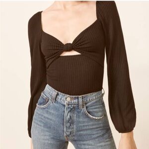 Reformation Black Rosalind Long Sleeve Cut-Out Balloon Long Sleeve Size Small